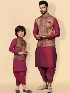 KISAH Men Abstract Printed Regular Fit Kurta Jacket Dhoti Set