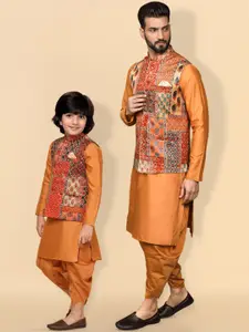 KISAH Men Abstract Printed Regular Fit Kurta Jacket Dhoti Set