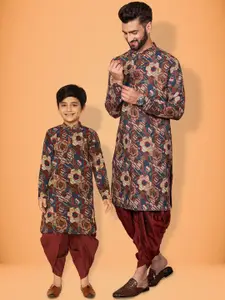 KISAH Men Printed  Regular Fit Abstract Print Kurta Dhoti Set