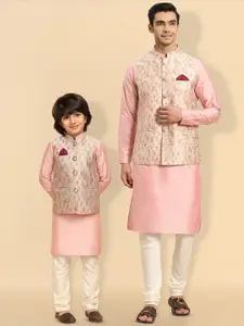 KISAH Men Regular Fit Printed Kurta Jacket Churidar Set