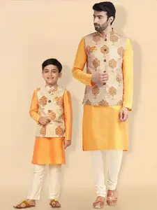 KISAH Mandarin Collar Straight Kurta With Churidar & Nehru Jacket