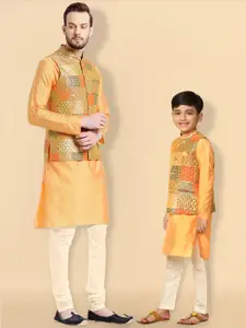KISAH Men Regular Fit Printed Kurta Jacket Churidar Set