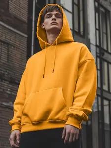 NOBERO Men Oversized Solid Hooded Sweatshirt