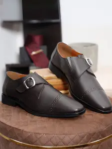 Louis Stitch Men Brunette Brown Premium Italian Leather Formal Monk Shoes