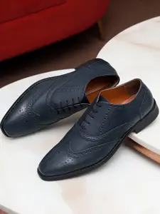 LOUIS STITCH Men Prussian Blue Premium Italian Leather Formal Brogue Shoes