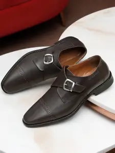 Louis Stitch Men Brunette Brown Premium Italian Leather Formal Monk Shoes