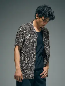 Flying Machine Floral Printed Cuban Collar Pure Cotton Casual Shirt