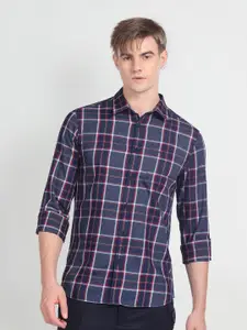 Flying Machine Slim Fit Windowpane Checks Spread Collar Casual Shirt