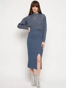 Madame Self Design Bodycon Woolen Midi Dress With Top