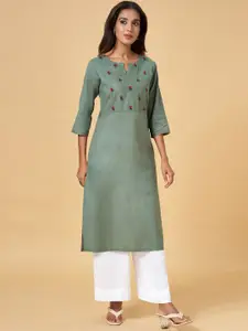 RANGMANCH BY PANTALOONS Floral Embroidered Keyhole Neck A-line Kurta