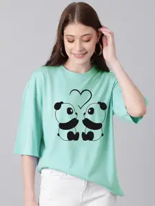 Kotty Graphic Printed Round Neck Drop-Shoulder Sleeves Oversized Fit Cotton T-Shirt