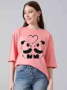 Kotty Graphic Printed Round Neck Drop-Shoulder Sleeves Oversized Fit Cotton T-Shirt