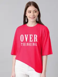 Kotty Typography Printed Round Neck Drop-Shoulder Sleeves Oversized Fit Cotton T-Shirt