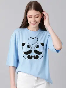 Kotty Graphic Printed Round Neck Drop-Shoulder Sleeves Oversized Fit Cotton T-Shirt