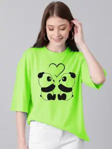 Kotty Graphic Printed Round Neck Drop-Shoulder Sleeves Oversized Fit Cotton T-Shirt
