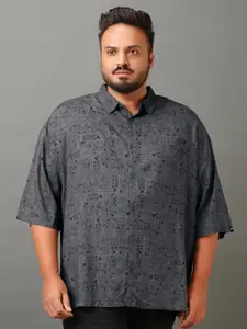 Bewakoof Plus Charcoal Relaxed Oversized Mickey & Friends Printed Opaque Casual Shirt