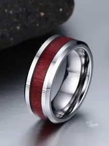 VIEN Men Silver Plated Wood Grain Style Finger Ring