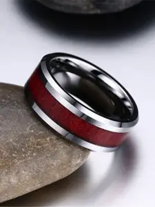 VIEN Men Silver-Plated Wood Grain Style Finger Ring