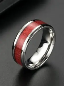 VIEN Men Silver Plated Wood Grain Style Finger Ring