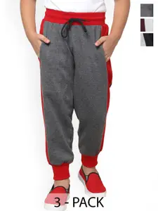 BAESD Boys Pack Of 3 Colourblocked Fleece Mid-Rise Joggers