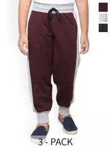 BAESD Boys Pack Of 3 Colourblocked Fleece Mid-Rise Joggers