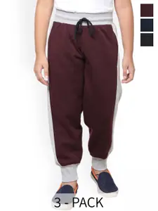 BAESD Boys Pack Of 3 Colourblocked Fleece Mid-Rise Joggers