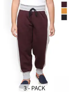BAESD Boys Pack Of 3 Colourblocked Fleece Mid-Rise Joggers