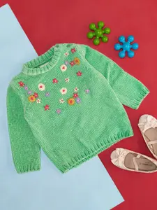 Pantaloons Baby Girls Floral Embroidered Cotton Pullover Sweater