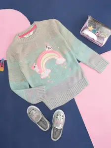 Pantaloons Junior Girls Graphic Self Design Ribbed Acrylic Pullover