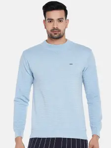 People Blue Self Designed Long Sleeves Cotton Pullover
