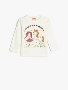 Koton Girls Graphic Printed Round Neck Regular Fit Cotton T-Shirt