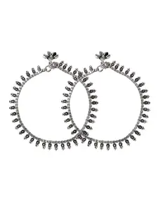 Infuzze Set Of 2 Silver-Plated Oxidised Anklets