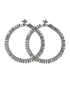 Infuzze Set Of 2 Silver-Plated Oxidised Anklets