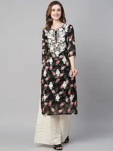 RATAN Floral Printed Cotton Thread Work Kurta