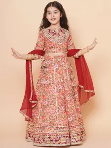 Bitiya by Bhama Girls Floral Printed Ready to Wear Lehenga & Blouse With Dupatta