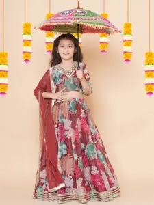 Bitiya by Bhama Girls Printed Ready to Wear Lehenga & Blouse With Dupatta