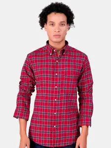 FRENCH CROWN Standard Regular Fit Checked Button Down Collar Cotton Formal Shirt