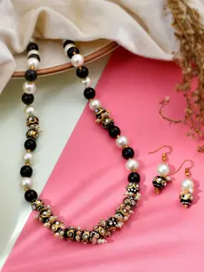 Sanjog Gold-Plated Stone Studded & Beaded Necklace & Earrings