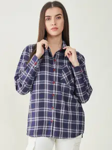 Bitterlime Comfort Tartan Checks Twill Oversized Casual Shirt
