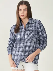 Bitterlime Comfort Oversized Tartan Checks Checked Twill Casual Shirt
