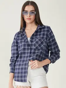 Bitterlime Tartan Checked Comfort Oversize Opaque Casual Shirt