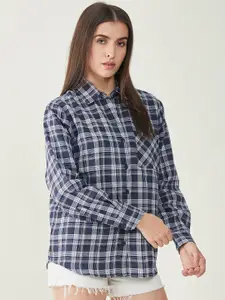 Bitterlime Tartan Checked Comfort Oversized Twill Casual Shirt
