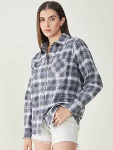 Bitterlime Tartan Checked Comfort Oversized Twill Casual Shirt