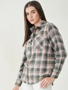 Bitterlime Tartan Checked Comfort Oversized Twill Casual Shirt
