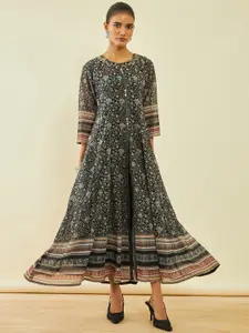 Soch Ethnic Motifs Printed Georgette Maxi Ethnic Dresses With Long Length Jacket