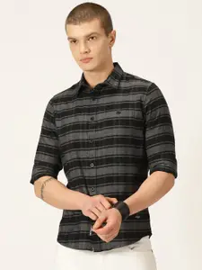 Provogue Classic Slim Fit Horizontal Striped Spread Collar Pocket Cotton Casual Shirt