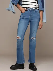 The Roadster Life Co. Women Skinny Flared Fit Distressed Light Fade Stretchable Jeans