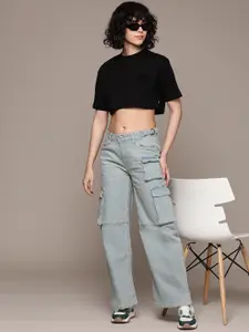 The Roadster Lifestyle Co. Women Wide Leg Stretchable Cargo Style Jeans