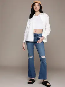 The Roadster Life Co. Women Skinny Flared Fit Distressed Light Fade Stretchable Jeans