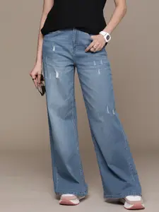 The Roadster Lifestyle Co. Women Wide Leg Low Distress Light Fade Stretchable Jeans